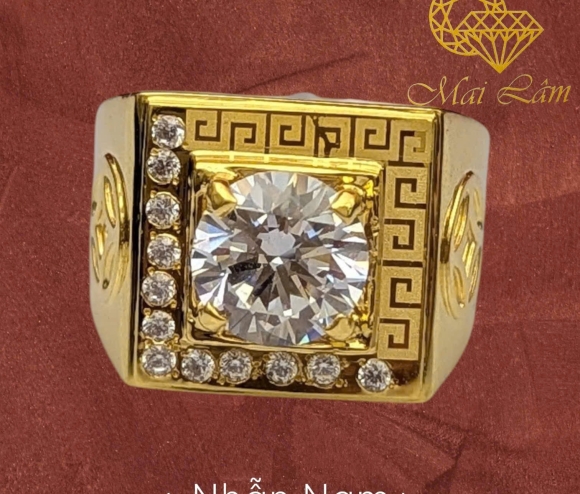 Nhẫn Nam Hột Trắng Vuông