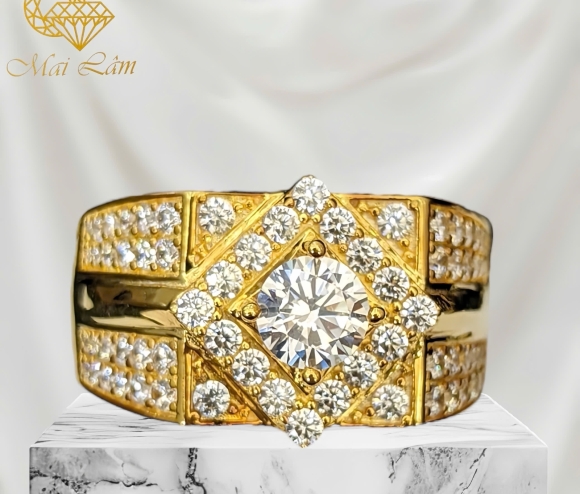 Nhẫn Nam 1 Hột Thoi Tấm Full 