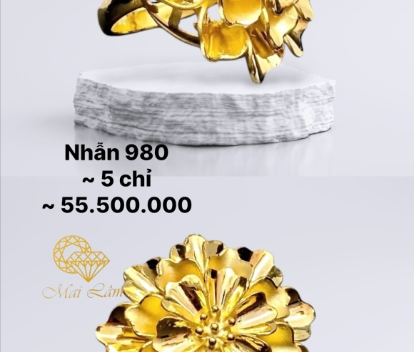 Nhẫn 980 -  Chùm Hoa Mai Cánh Tầng