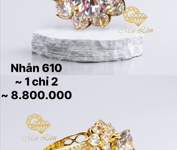 Nhẫn Hột Cao Hoa Tầng Hột Tấm