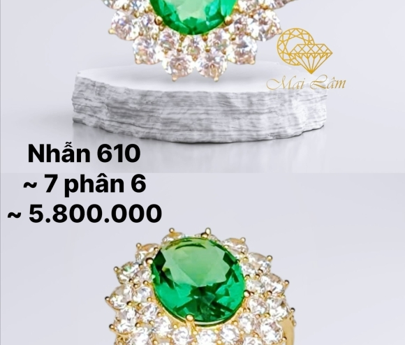 Nhẫn Hột Cao Hoa Hột Xanh Lá