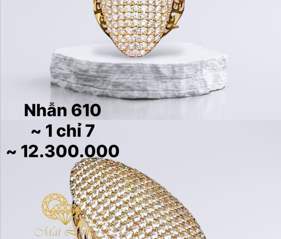 Nhẫn Dài Oval Full Hột Tấm 