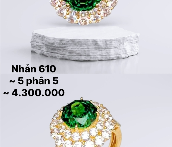 Nhẫn Chùm Hột Hoa Hồng Xanh Lá 