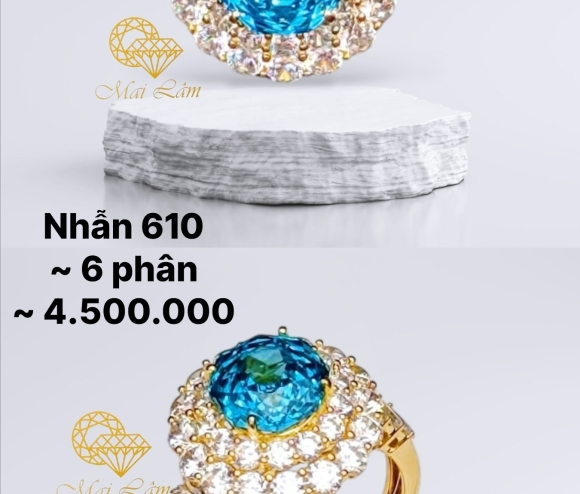 Nhẫn Chùm Hột Hoa Hồng Xanh Dương 