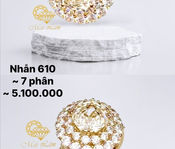 Nhẫn Chùm Hột Hoa Hồng Vàng Nhạt 