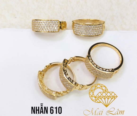 Nhẫn Nữ 5 Hàng Ngang Hột Tấm 