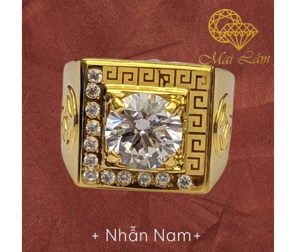 Nhẫn Nam Hột Trắng Vuông