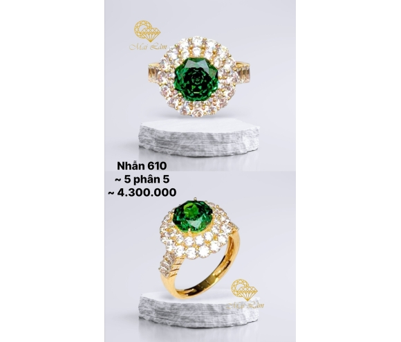 Nhẫn Chùm Hột Hoa Hồng Xanh Lá 