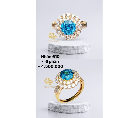 Nhẫn Chùm Hột Hoa Hồng Xanh Dương 