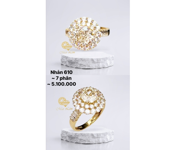 Nhẫn Chùm Hột Hoa Hồng Vàng Nhạt 