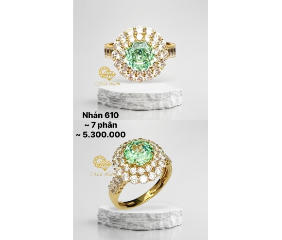 Nhẫn Chùm Hột Hoa Hồng Xanh Ngọc 